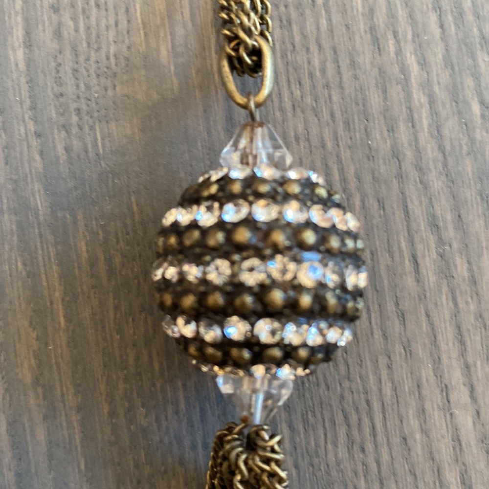 3 for $18 Long double chain necklace w/ rhinestone ball pendant and chain tassel - Picture 2 of 4